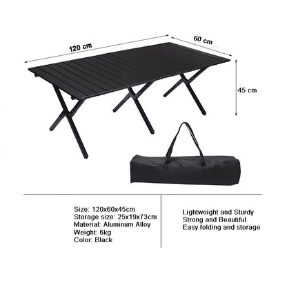 AnlarVo Aluminum Folding Picnic Table, Large Size 120x60x45cm, Black
