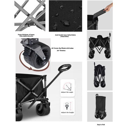 AnlarVo Utility Folding Collapsible Wagon with Aluminum Alloy Tabletop Board