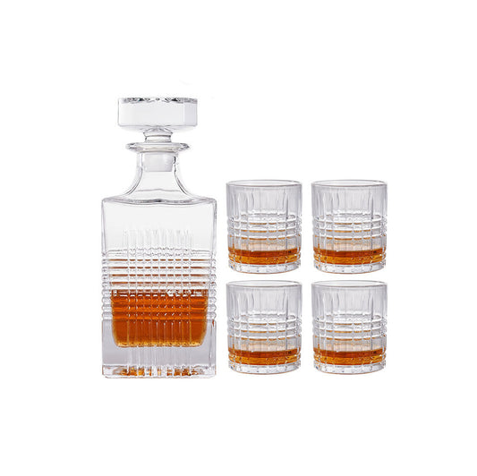 AnlarVo Lead Free Crystal 5 Pieces Whisky Decanter and Tumblers Set