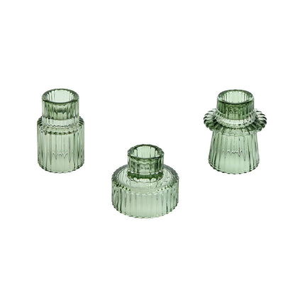 AnlarVo Green Vintage Set of 3 Glass Candle Holder