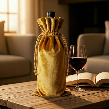 AnlarVo Golden Yellow Luxury Velvet Wine Gift Bag, Regular size, 7 Pack