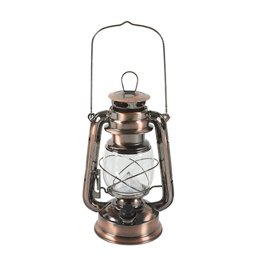 Retro Metal LED Camping Lantern, Warm Light, Battery Operated, Copper