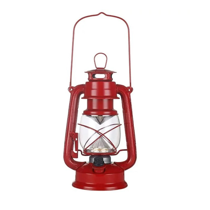 Retro Metal LED Camping Lantern, Warm Light, Battery Operated, Red