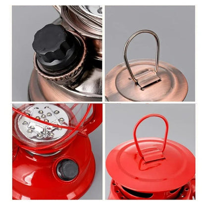Retro Metal LED Camping Lantern, Warm Light, Battery Operated, Red