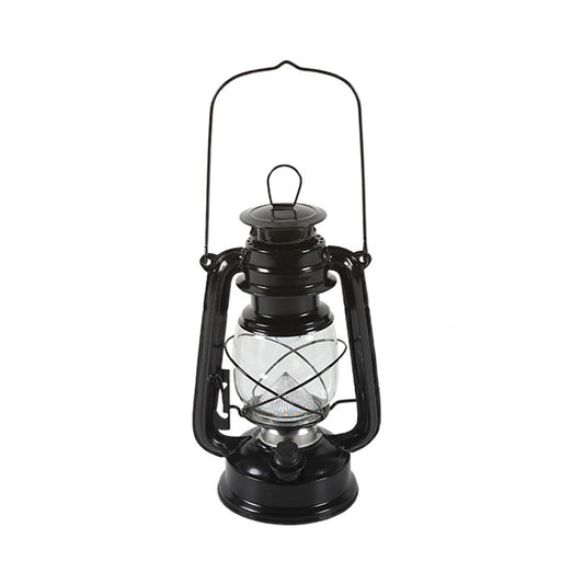 Retro Metal LED Camping Lantern, Warm Light, Battery Operated, Black