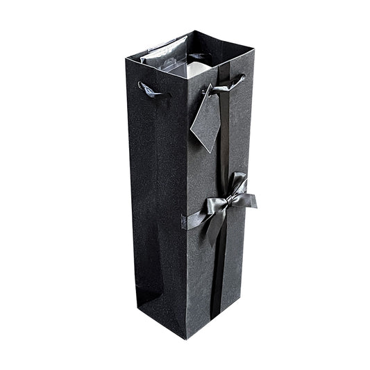 AnlarVo Black Glitter Wine Gift Bag with Paper tag, Tissue Paper, Decorative bow-12 pack
