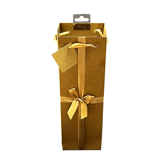 AnlarVo Gold Glitter Wine Gift Bag with Paper tag, Tissue Paper, Decorative bow-12 pack
