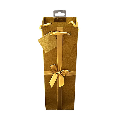 AnlarVo Gold Glitter Wine Gift Bag with Paper tag, Tissue Paper, Decorative bow-12 pack