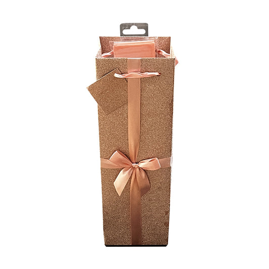 AnlarVo Light Pink Glitter Wine Gift Bag with Paper tag, Tissue Paper, Decorative bow-12 pack