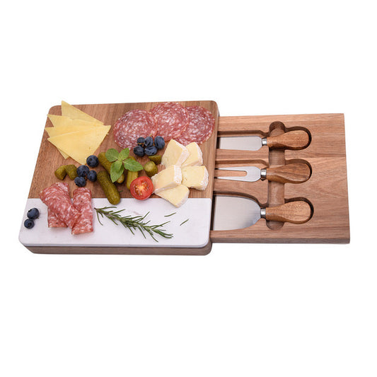 AnlarVo Acacia Wood Marble Cheese Board Set with Cheese Tools
