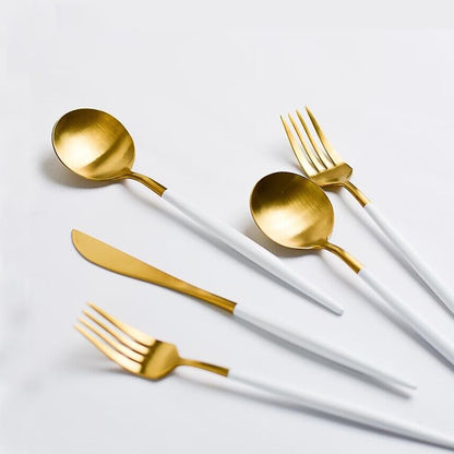 30-piece White / Gold Polished Cutlery Set, Service for 6