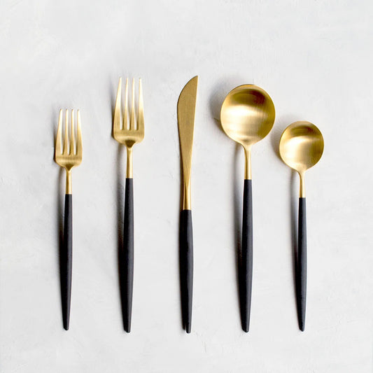 30-piece Black / Gold Polished Cutlery Set, Service for 6