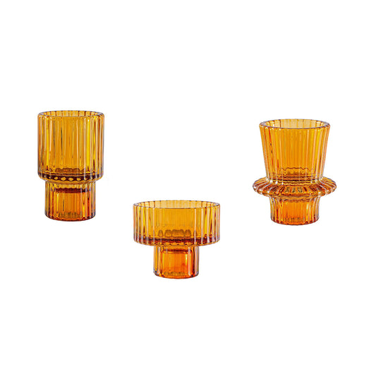 AnlarVo Amber Vintage Set of 3 Glass Candle Holder