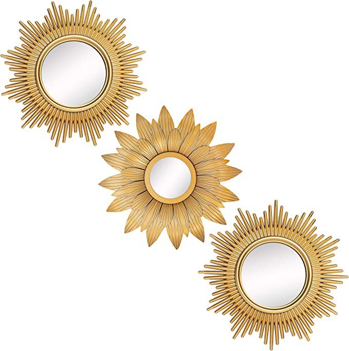 AnlarVo 10X10" Contemporary Accent Gold Sunburst Wall Decor Mirror Set