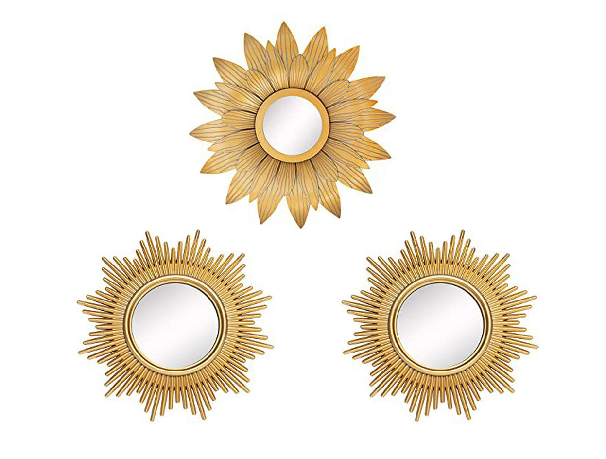 AnlarVo 10X10" Contemporary Accent Gold Sunburst Wall Decor Mirror Set