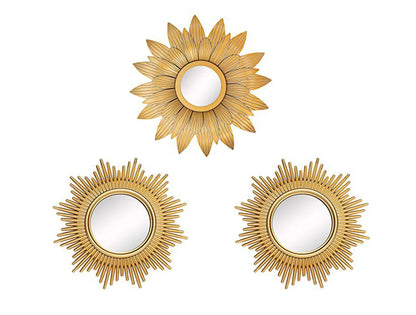 AnlarVo 10X10" Contemporary Accent Gold Sunburst Wall Decor Mirror Set