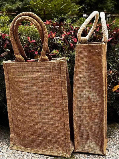 AnlarVo Single Bottle Natural Burlap Wine Carrier Bag, 1 Pack, Accept custom printing bag