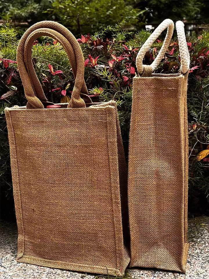 AnlarVo Two Bottles Natural Burlap Wine Bag, 1 Pack, accept custom printing bag