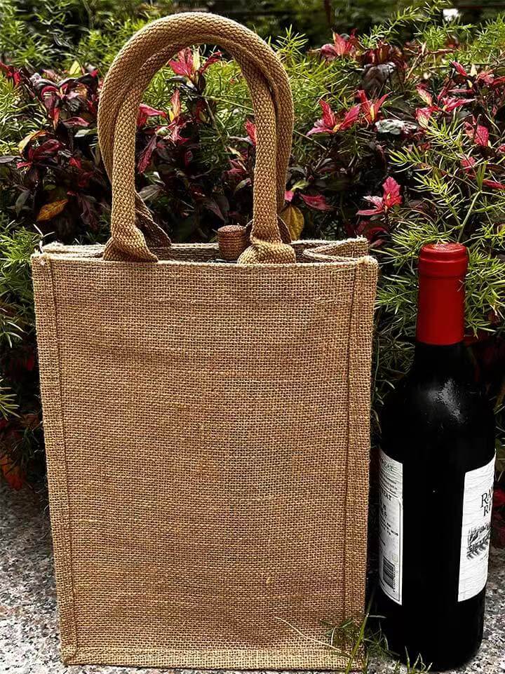 AnlarVo Two Bottles Natural Burlap Wine Bag, 1 Pack, accept custom printing bag