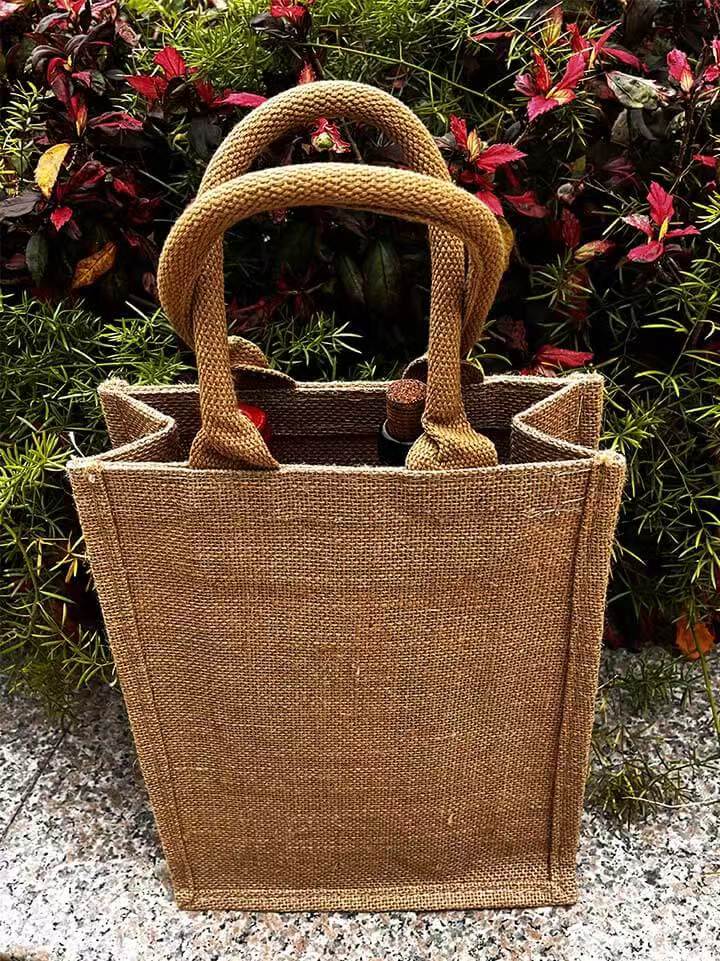 AnlarVo Single Bottle Natural Burlap Wine Carrier Bag, 1 Pack, Accept custom printing bag