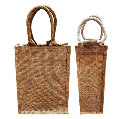 AnlarVo Two Bottles Natural Burlap Wine Bag, 1 Pack, accept custom printing bag