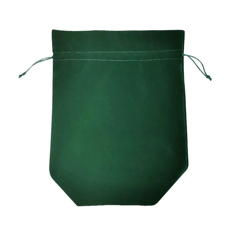 Elegant dark green velvet champagne gift bags 7‑pack. Reusable drawstring wine bottle pouches for wedding, party, holiday hostess gift packaging
