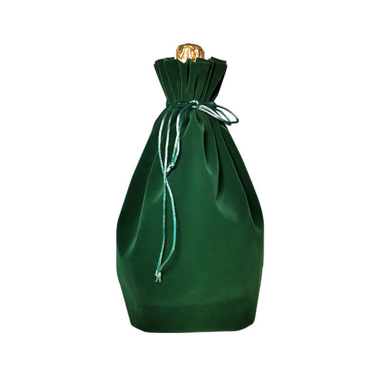Dark green velvet drawstring champagne wine gift bag for wedding party gifting