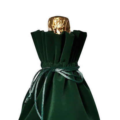 AnlarVo Dark Green Velvet Wine Champagne Gift Bags 7 Pack Drawstring Bottle Pouch